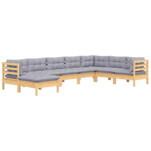vidaXL 8-piece Garden Lounge Set with Grey Cushions Solid Pine Wood