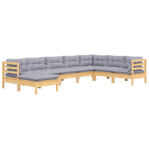 vidaXL 8-piece Garden Lounge Set with Grey Cushions Solid Pine Wood