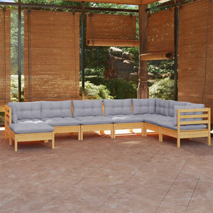 vidaXL 8-piece Garden Lounge Set with Grey Cushions Solid Pine Wood