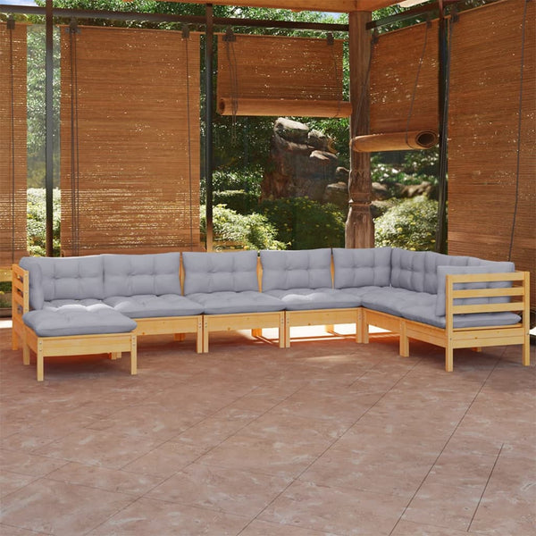 vidaXL 8-piece Garden Lounge Set with Grey Cushions Solid Pine Wood