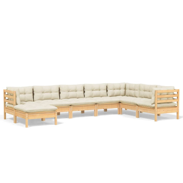 vidaXL 8-Piece Garden Lounge Set with Cream Cushions Solid Pine Wood