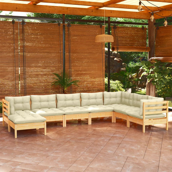 vidaXL 8-Piece Garden Lounge Set with Cream Cushions Solid Pine Wood