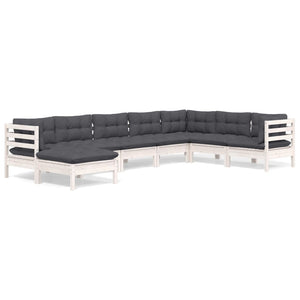 vidaXL 8-piece Garden Lounge Set with Cushions White Solid Pine Wood