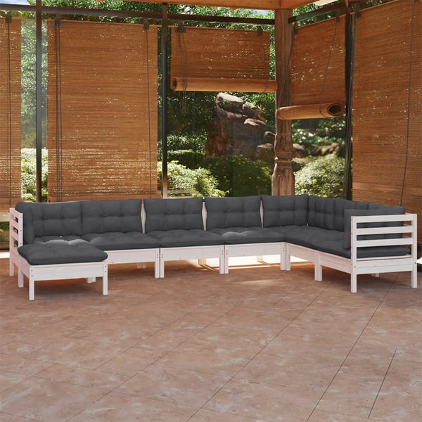 vidaXL 8-piece Garden Lounge Set with Cushions White Solid Pine Wood