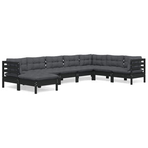 vidaXL 8-piece Garden Lounge Set with Cushions Black Solid Pine Wood