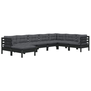 vidaXL 8-piece Garden Lounge Set with Cushions Black Solid Pine Wood
