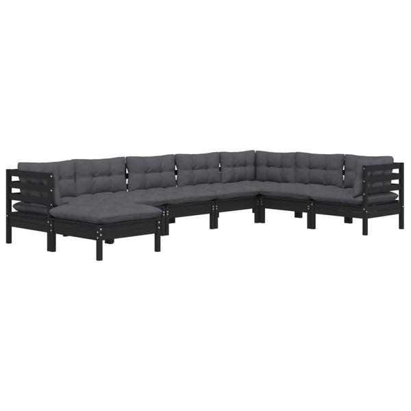 vidaXL 8-piece Garden Lounge Set with Cushions Black Solid Pine Wood