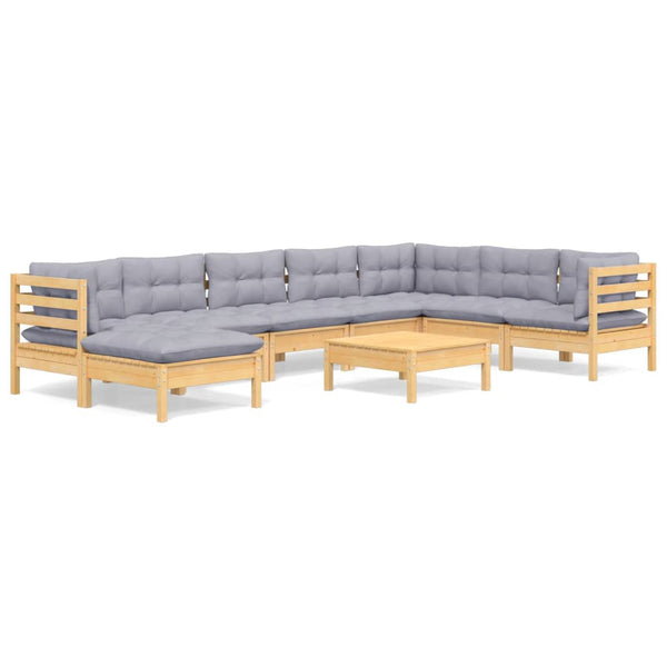 vidaXL 9-piece Garden Lounge Set with Grey Cushions Solid Pine Wood