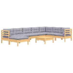 vidaXL 9-piece Garden Lounge Set with Grey Cushions Solid Pine Wood