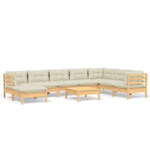 vidaXL 9-piece Garden Lounge Set with Cream Cushions Solid Pine Wood