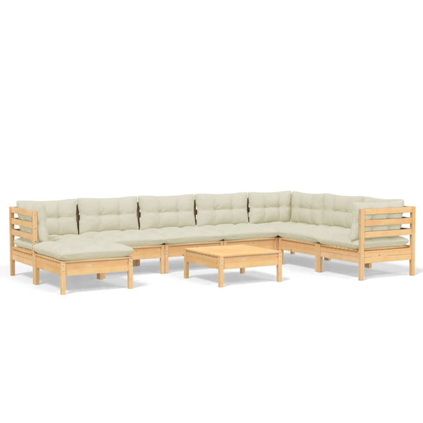 vidaXL 9-piece Garden Lounge Set with Cream Cushions Solid Pine Wood