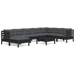 vidaXL 9-piece Garden Lounge Set with Cushions Black Solid Pine Wood