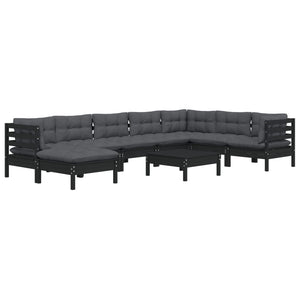 vidaXL 9-piece Garden Lounge Set with Cushions Black Solid Pine Wood
