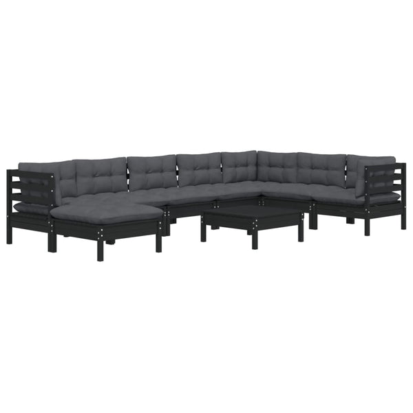 vidaXL 9-piece Garden Lounge Set with Cushions Black Solid Pine Wood