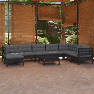 vidaXL 9-piece Garden Lounge Set with Cushions Black Solid Pine Wood