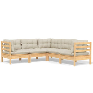 vidaXL 5-piece Garden Lounge Set with Cream Cushions Solid Pine Wood