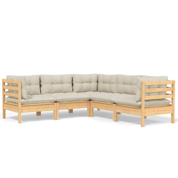 vidaXL 5-piece Garden Lounge Set with Cream Cushions Solid Pine Wood