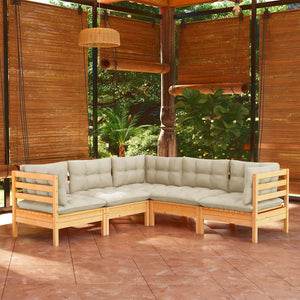 vidaXL 5-piece Garden Lounge Set with Cream Cushions Solid Pine Wood