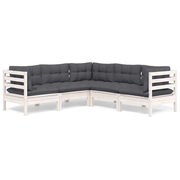 vidaXL 5-piece Garden Lounge Set with Cushions White Solid Pine Wood