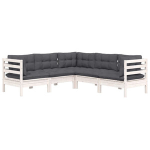 vidaXL 5-piece Garden Lounge Set with Cushions White Solid Pine Wood