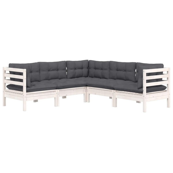 vidaXL 5-piece Garden Lounge Set with Cushions White Solid Pine Wood