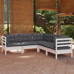 vidaXL 5-piece Garden Lounge Set with Cushions White Solid Pine Wood
