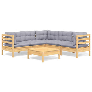 vidaXL 6-Piece Garden Lounge Set with Grey Cushions Solid Pinewood