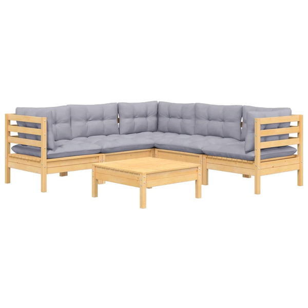 vidaXL 6-Piece Garden Lounge Set with Grey Cushions Solid Pinewood