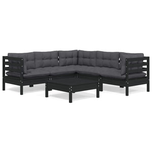 vidaXL 6-piece Garden Lounge Set with Cushions Black Solid Pine Wood