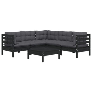 vidaXL 6-piece Garden Lounge Set with Cushions Black Solid Pine Wood