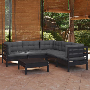 vidaXL 6-piece Garden Lounge Set with Cushions Black Solid Pine Wood