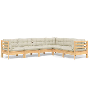 vidaXL 6-Piece Garden Lounge Set with Cream Cushions Solid Pine Wood