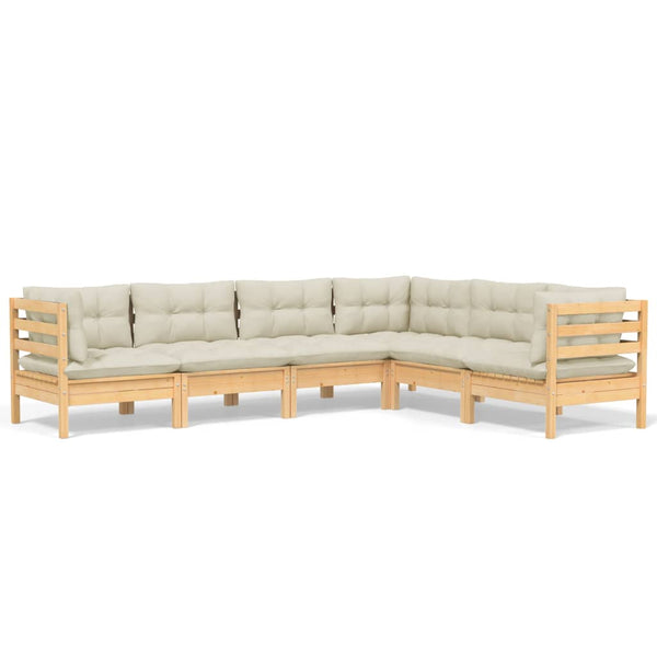 vidaXL 6-Piece Garden Lounge Set with Cream Cushions Solid Pine Wood
