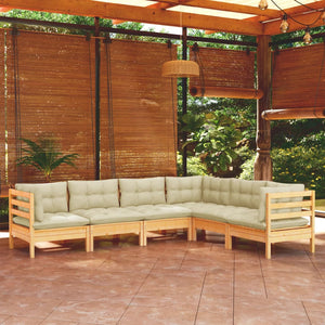 vidaXL 6-Piece Garden Lounge Set with Cream Cushions Solid Pine Wood