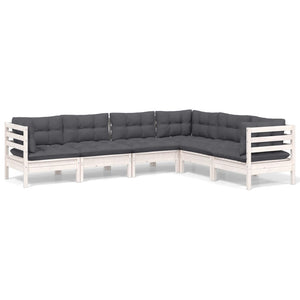 vidaXL 6-piece Garden Lounge Set with Cushions White Solid Pine Wood
