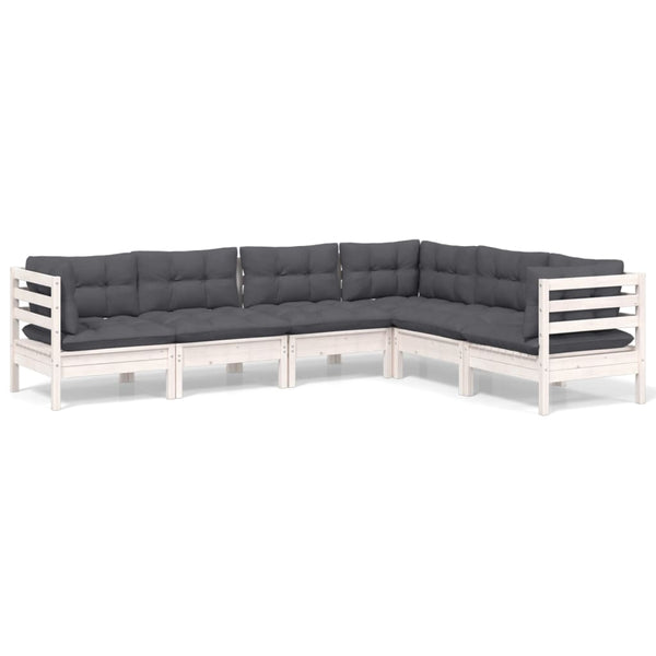 vidaXL 6-piece Garden Lounge Set with Cushions White Solid Pine Wood