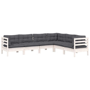 vidaXL 6-piece Garden Lounge Set with Cushions White Solid Pine Wood