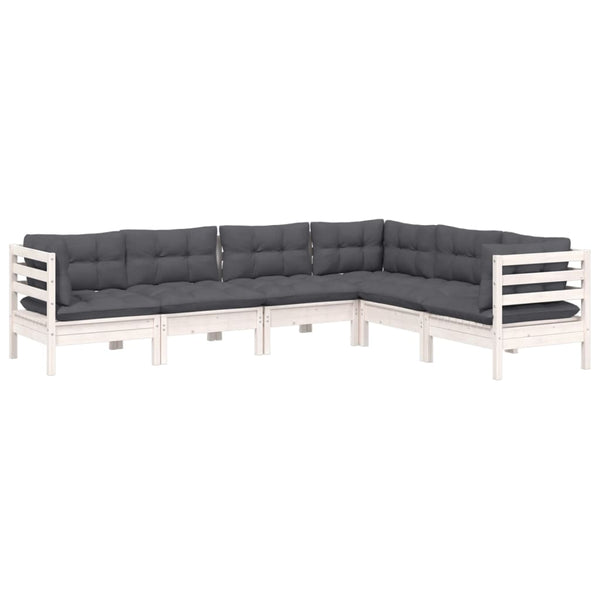 vidaXL 6-piece Garden Lounge Set with Cushions White Solid Pine Wood