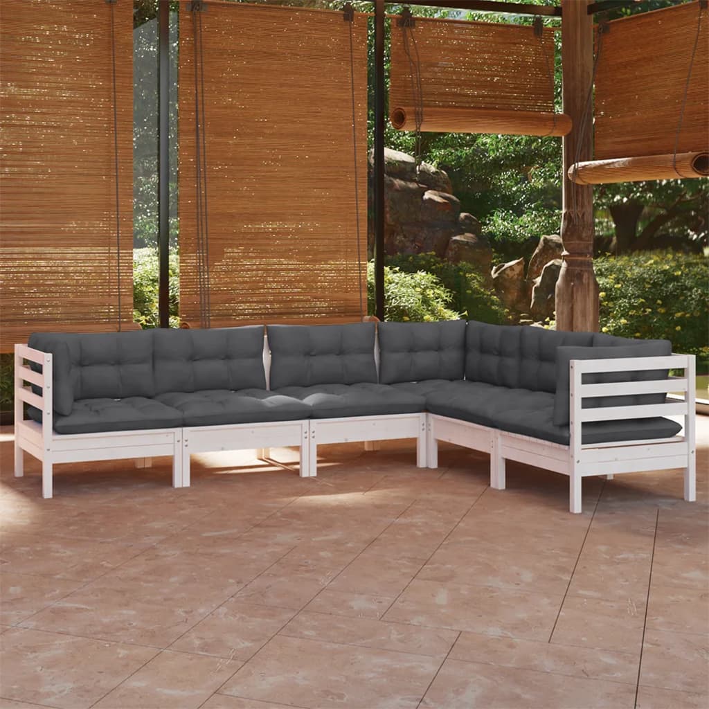 vidaXL 6-piece Garden Lounge Set with Cushions White Solid Pine Wood