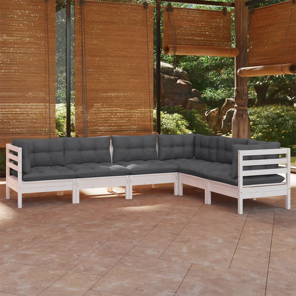 vidaXL 6-piece Garden Lounge Set with Cushions White Solid Pine Wood