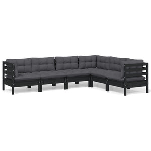 vidaXL 6-piece Garden Lounge Set with Cushions Black Solid Pine Wood