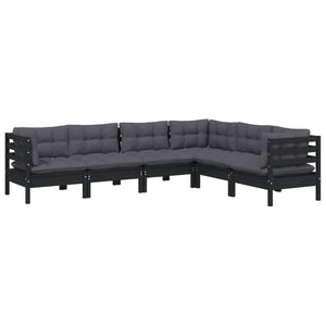 vidaXL 6-piece Garden Lounge Set with Cushions Black Solid Pine Wood
