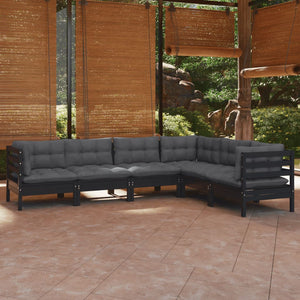 vidaXL 6-piece Garden Lounge Set with Cushions Black Solid Pine Wood