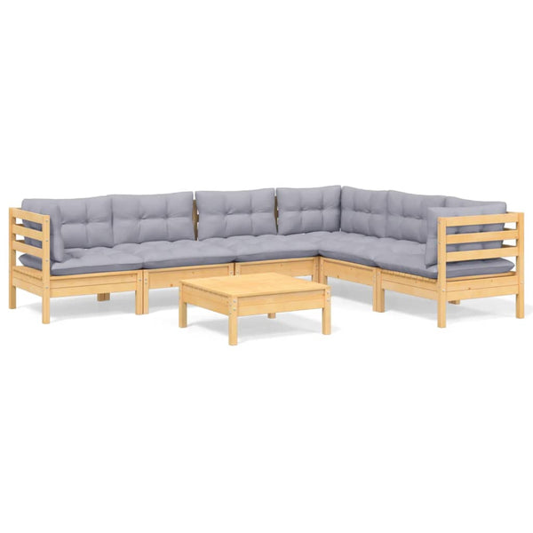 vidaXL 7-piece Garden Lounge Set with Grey Cushions Solid Pine Wood