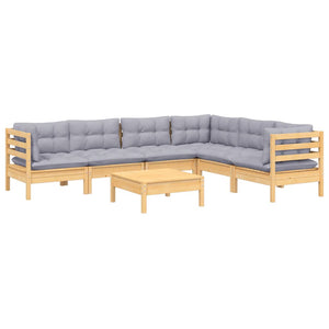 vidaXL 7-piece Garden Lounge Set with Grey Cushions Solid Pine Wood