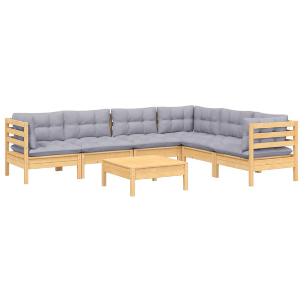 vidaXL 7-piece Garden Lounge Set with Grey Cushions Solid Pine Wood