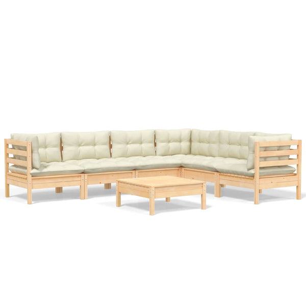 vidaXL 7-piece Garden Lounge Set with Cream Cushions Solid Pine Wood
