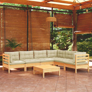 vidaXL 7-piece Garden Lounge Set with Cream Cushions Solid Pine Wood