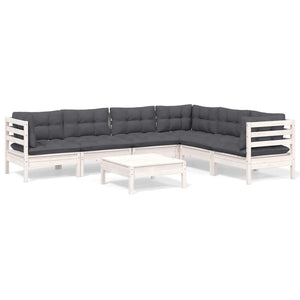 vidaXL 7-Piece Garden Lounge Set with Cushions White Solid Pine Wood