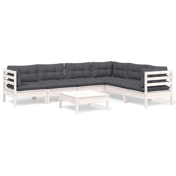 vidaXL 7-Piece Garden Lounge Set with Cushions White Solid Pine Wood